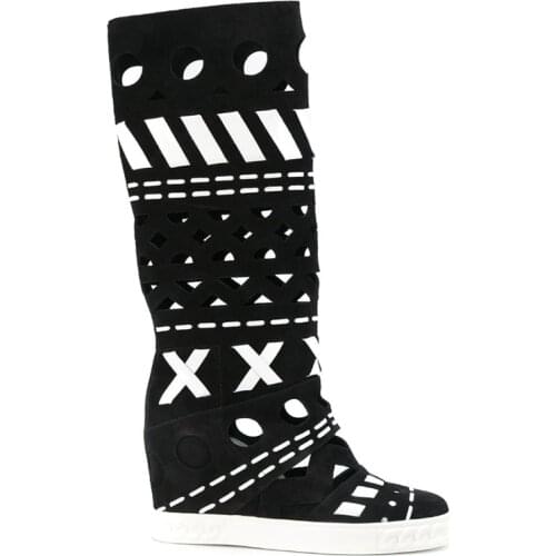 Real photos woman summer high wedge inside knee high mesh boots inner heel hollow net summer boots woman