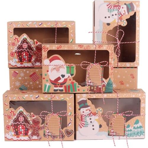 Christmas Paper Box Packing Candy Cookie Gift Bag Packaging Christmas Candy Box Pvc Biscuit Box Gingerbread Box Cristmas Gifts