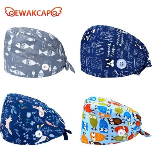 Women men adjustable nursing scrubs cap Health Work Caps Beauty Salon Beautician Scrubs hats Breathable Surgicals Caps Buttons
