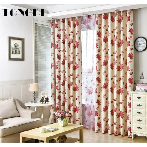 TONGDI Blackout Curtains Elegance Maple Leaves Printing High-grade Decoration For Home Hotel Christmas Parlou Bedroom LivingRoom