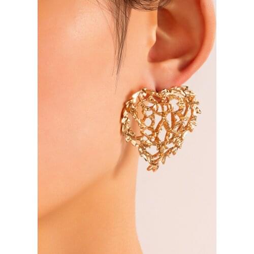 Tocona Charms Big Heart Stud Earrings for Women Gold Color Alloy Metal Hollow Geoemtry Wedding Jewelry Accessories 17840