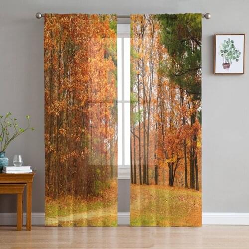 Tulle Curtains Forest Autumn Maple Leaf Boys And Girls Bedroom Sheer Hanging Curtain Living Room Kitchen Gauze Curtain