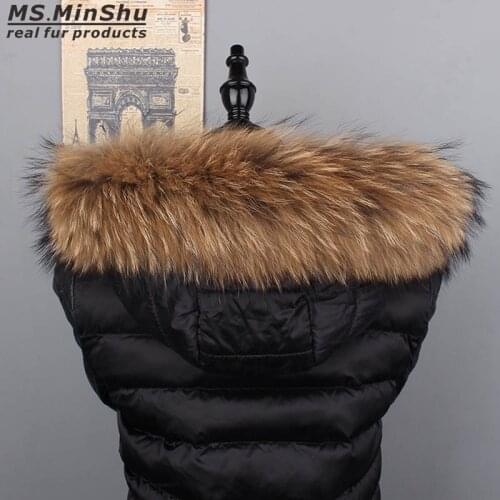 Ms.MinShu Raccoon Fur Collar Natural Fur Trim for Hood Custom Made Fox Fur Collar Trim for Down Coat Hood Natural Fur Collar