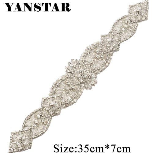 YANSTAR (10Pcs) Wholesale Rhinestones Appliques For Wedding Dress Belt RoseGold Crystal Iron On For Bridal Sash YS827