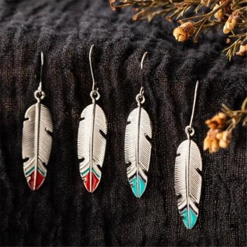 Retro Simple Style Long Leaf Earrings Silver Color Ear Hook Earrings for Women Elegant Temperament Female Jewelry