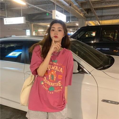 Womens T-shirts Tops Japanese Kawaii Ladies Ulzzang Vintage Letter Print T-shirt Female Korean Harajuku Clothes For Women