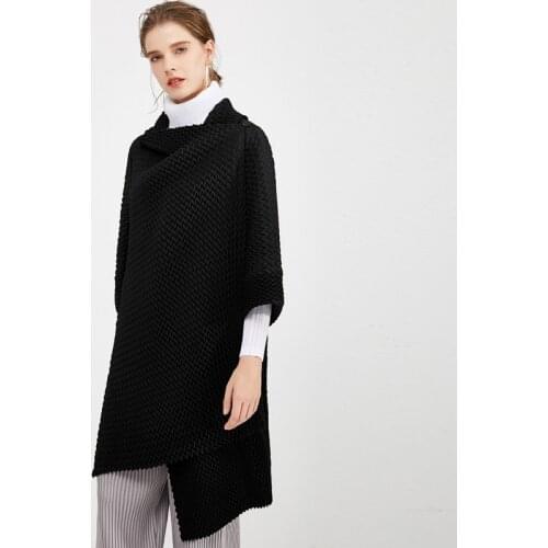 The latest Miyake Folds cardigan trenchcoat women casual lapel side button windbreaker plus size coat long winter coat 5205