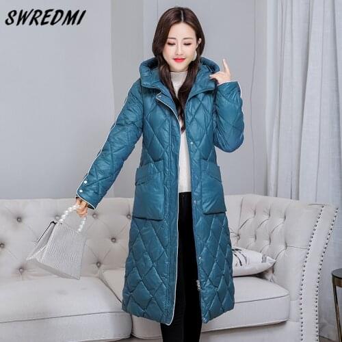 SWREDMI 2021 Winter Long Coats Women Office Lady Warm Parkas Hooded High Quality Snow Wear Jackets Female Outwear Clothing
