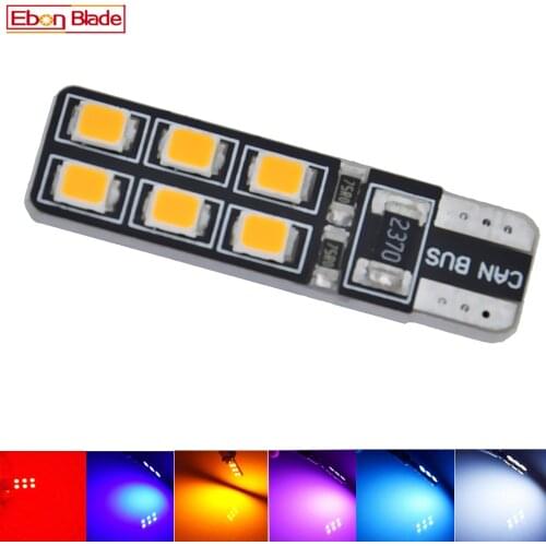1Pcs Canbus Error Free T10 W5W LED Bulb Car Styling Interior Light Side Marker Turn Lamp White Amber Yellow Red Auto 194 168 12V