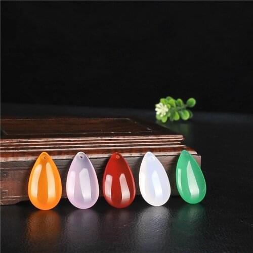 1PC Natural Green Agate Water Drop Jade Pendant Necklace Chalcedony Carved Charm Jewelry Fashion Amulet for Men Women Lucky Gift