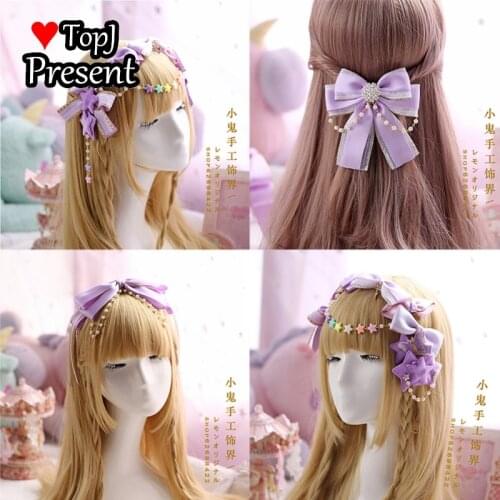 1pcs Handmade Pink Purple Japanese bow hairpin cute soft girl bow headdress lolita cosplay accessory