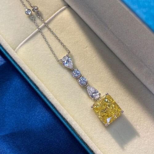 100% S925 Sterling Silver Sparkling Topaz High Carbon Diamoind Pendant Neckalce For Women Wedding Party Bridal Fine Jewelry Gift