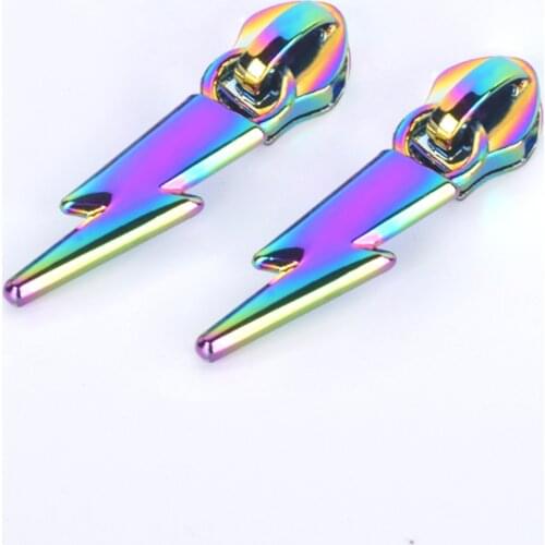 5#Rainbow Color Zipper Puller For DIY Purse, Metal Lightning Shape Zippers - 5pcs