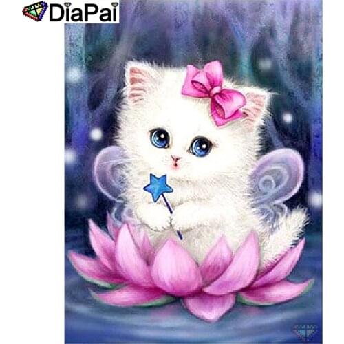 DIAPAI Diamond Painting 5D DIY 100% Full Square/Round Drill "Animal cat lotus" Diamond Embroidery Cross Stitch 3D Decor A24544