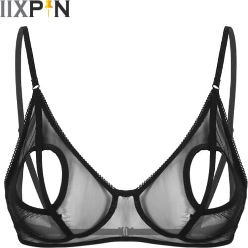 Sexy Bras Women Heart Shape Hole Bralette Wire-free Unlined Bra Top Ladies See Through Sheer Mesh Erotic Lingerie Sexy Nightwear