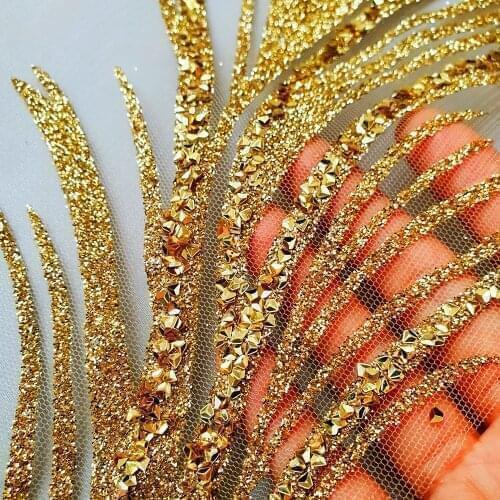 Long Body Decorative Glued Powder Particular Yellow White African Fabric Appliques Clothes Patches For Sewing Prom Gown Costumes