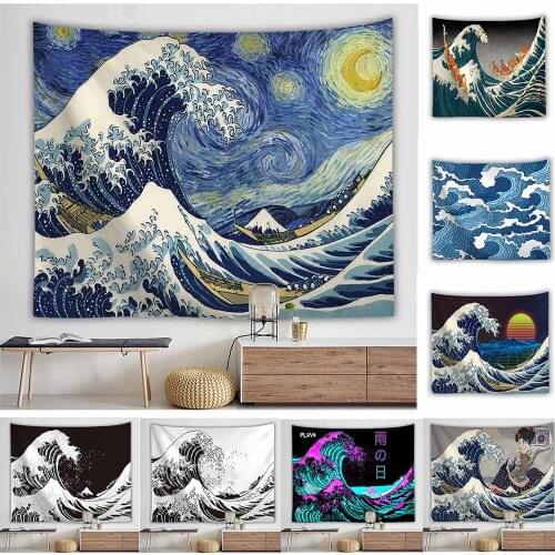 Van Gogh Japanese Style Ocean Wave Tapestry Wall Hanging Backdrop Decor Hippie Tapestry Cloth Wall Tapestry Blanket Beach Towel
