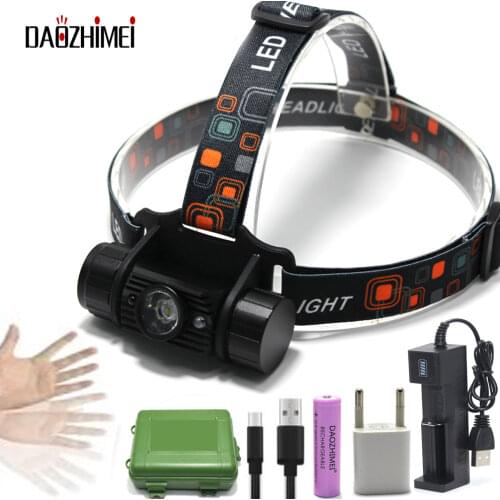 3W Mini IR Sensor Headlight Induction Usb Rechargeable Lantern Headlamp 350 Lumen1Mode Flashlight Head Torch by 1x 18650 Battery