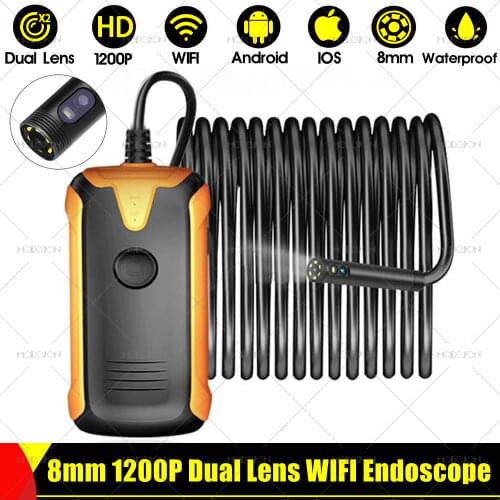 8mm 5.0MP 1200P Dual Lens WIFI Endoscope Camera Car Pipeline Inspection Borescope Industrial Endoscope For iOS iphone Android PC