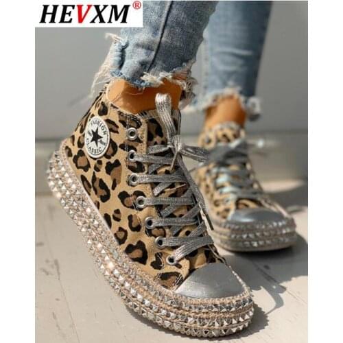 Woman Spring Leopard Print Canvas Fashion Sneakers Rhinestone Sequin Flat Wild Womens Shoes Youth Casual Shoes Plus Size 43