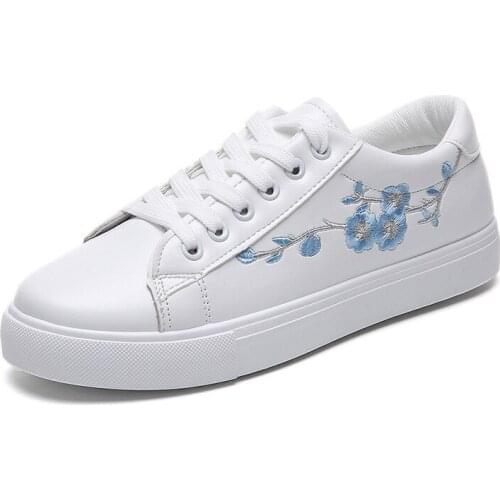 White Casual Flats Lace-up Women Canvas Shoes 40 Zapatos De Mujer Spring Autumn Flower Casual Ladies Shoes Woman Tennis Feminino