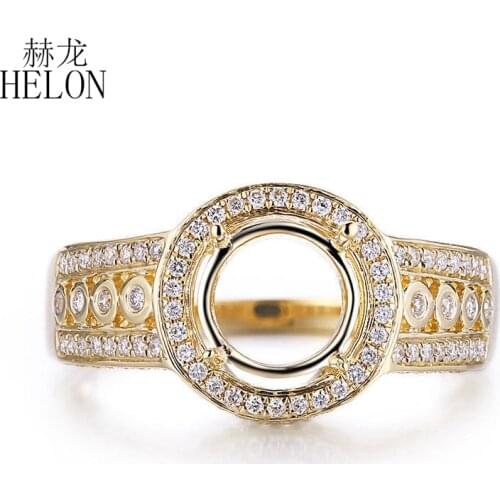 HELON Round 7mm Semi Mount Ring Setting Solid 10K Yellow Gold Natural Diamonds Engagement Ring Women Wedding Ring Fine Jewelry