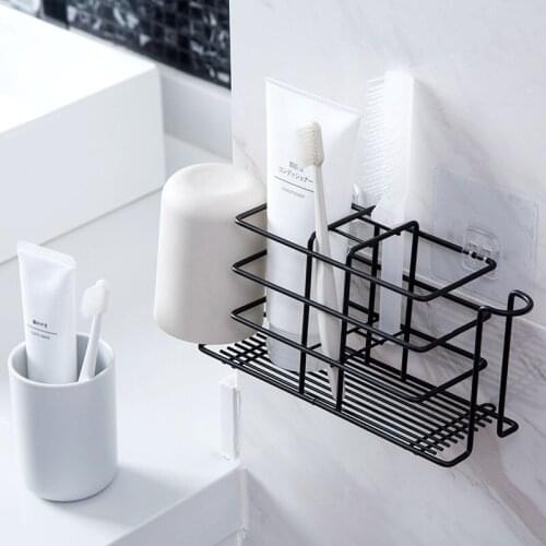 Creative wall-mounted iron toothbrush storage rack washroom non-perforating mouthwash cup storage rack toothbrush holder