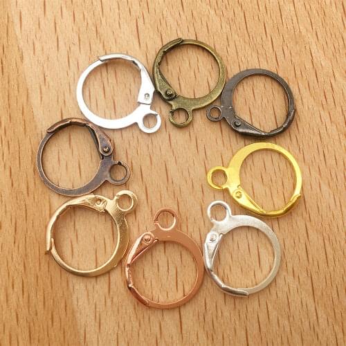 50pcs 8 Colors 12x15mm Round Copper French Earring Hooks Wire Settings Base Hoops Earring Clasp Base for Women Jewelry Making