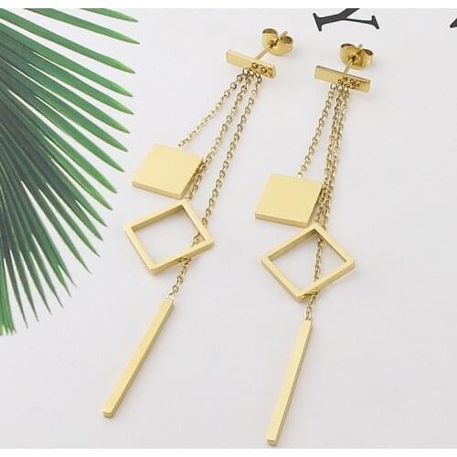Fashion New Earrings Hanging Three Chain Square Tassel Earrings Rose Gold Stainless Steel Earrings Women Jewelry Wholesale