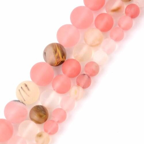 Wholesale Round Dull Polish Matte Cherry Quartz Beads Natural Stone Beads For Jewelry 6 8 10 12mm Spacer Beads Diy Jewellery