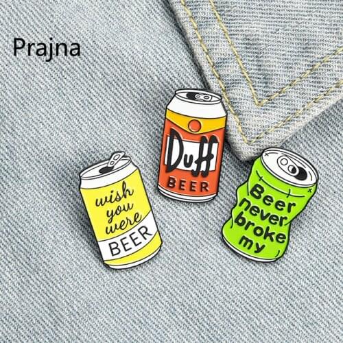 Beer Can Enamel Pin Custom Duff Beer Brooch Bag Clothes Lapel Pin Wish you were beer Badge TV Jewelry Gift for Fans Friends