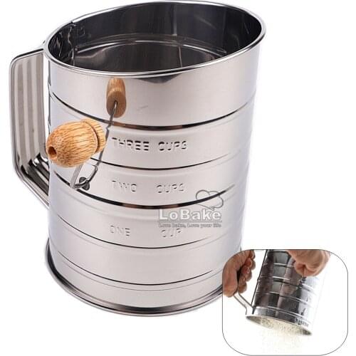 Big 11cm 3 cups hand manual operation stainless steel manual cup mesh flour sifter colanders strainer with handle kitchen gadget