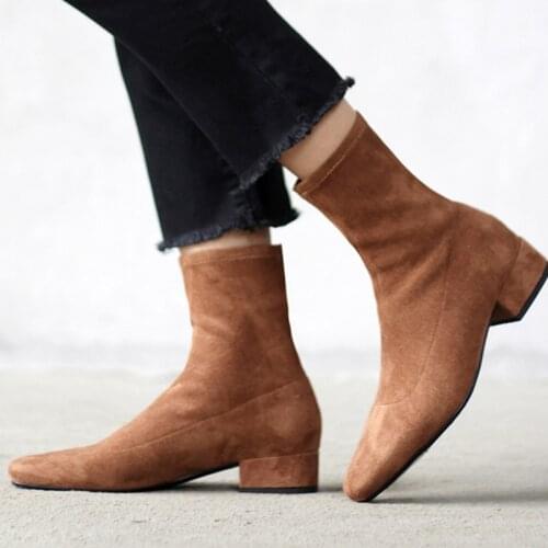 INS HOT Women Boots British style plus size stretch boots casual flock European and American boots women Pigskin lining insole
