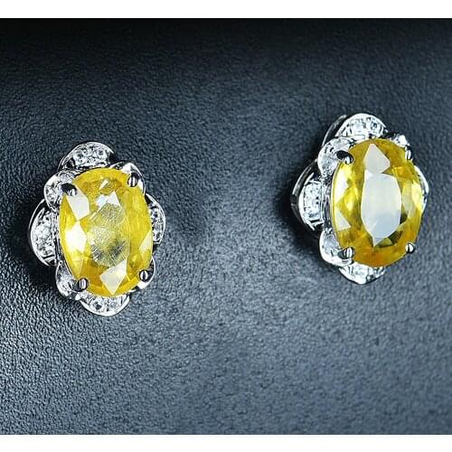 Small Chic Yellow Crystal Citrine Gemstones Diamonds Stud Earrings for Women White Gold Silver Color Jewelry Bijoux Accessories
