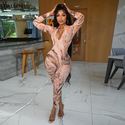 Yiallen Autumn Ripple Tie Dye Print Fitness Jumpsuit Women Long Sleeve Zipper One Piece Y2K Rompers Skinny Elastic Activewear