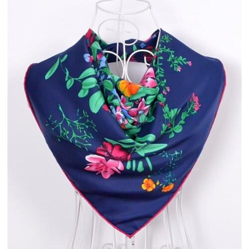 [BYSIFA] Black Plaid Letters Twill Scarves 2016 New Floral Design Fine Hand-hemming Ladies Large Square Silk Scarf Shawl 90*90cm