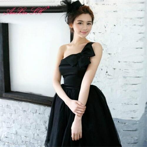 AXJFU Bride lace white bow evening dress dinner perform black bow short evening dress little white dress little black dress