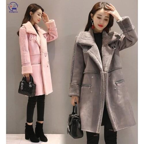 Winter new cashmere thickened Outwear deerskin cashmere lamb wool cotton Hair coat womens middle long cotton Warm coat