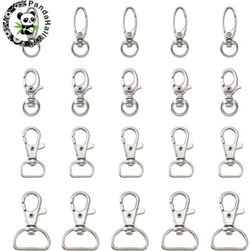 100pcs Iron Swivel Lobster Clasps Clips Key Hook for Keychains Making Mixed Style Platinum 31~45x13~23x5~8mm Hole: 5.5~9x9~18mm