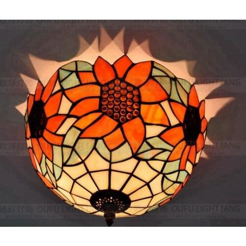 12inch American garden sunflower Tiffany ceiling light retro personality decorative inn hotel bedroom bathroom lamp