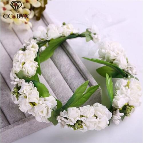 CC Flower Crowns Tiaras Bracelet 2Pcs Sets Garland Double Wedding Hair Accessories For Bridal Bridesmaids Beach Jewelry su031