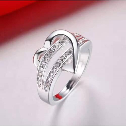 925 sterling silver heart shaped ring for women men Micro-set zircon crystal double strip through the heart ring