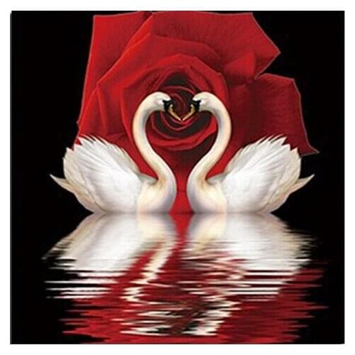 DIY Diamond Painting Mosaic Crafts Beautiful Swan loves rose Inlaid Decorative Painting Square Drill Full diamond Embroidery