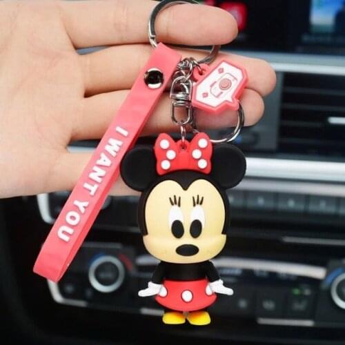 Anime Disney Mickey Mouse Action Figure Toys Mickey Minnie Stitch Keychain Girl Gift Toys Car Couple Bag Charm Keychain Gift