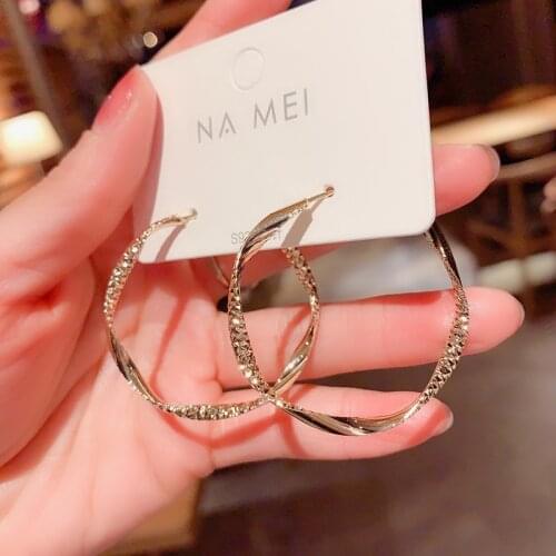 BLIJERY Korean Elegant Carved Big Hoop Earring for Women Brincos Gold Silver Color Geometric Circle Earrings Trendy Jewelry Gift