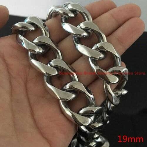7-40" Choose Charm 316L Stainless Steel 19MM Silver color Cuban Curb Chain Mens Boys Necklace Cool Jewelry