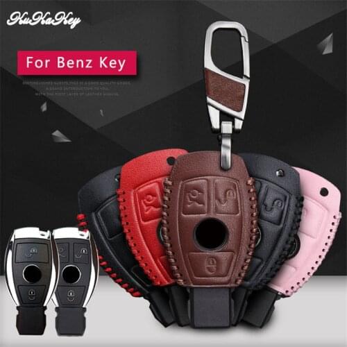 KUKAKEY 2/3button Genuine Leather Key Case Cover For Mercedes Benz W203 W210 W211 W124 Smart Key Cover Car Styling Accessories