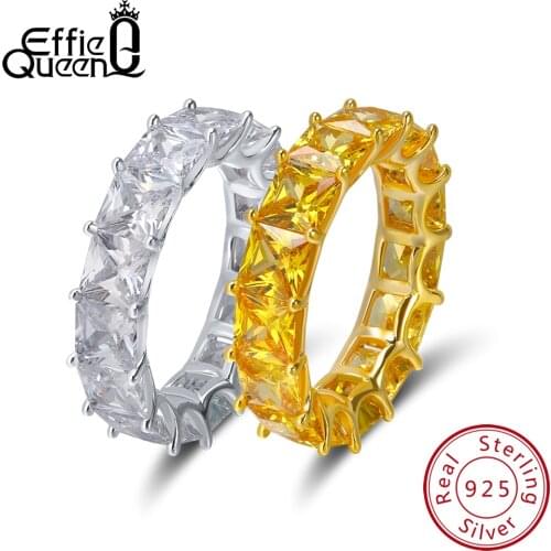 Effie Queen 925 Sterling Silver Ring For Women Crystal Engagement Wedding Jewelry Couple Rings For Lover Size 6 7 8 9 BR48