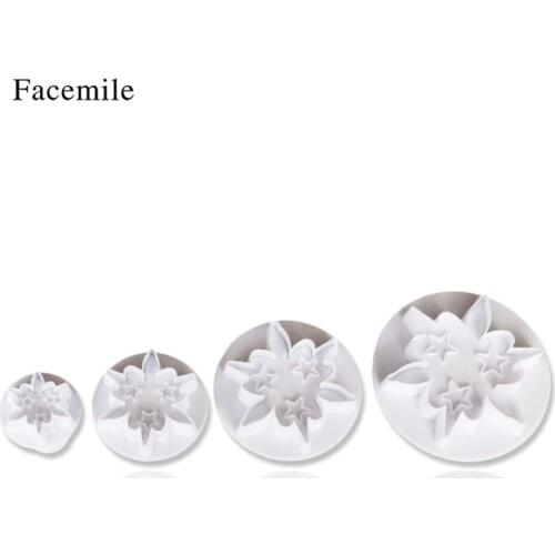 Facemile 4PCS/Set Star Cookie Plunger Cutters Biscuit Mould Cake Fondant Decorating Mould Ice Pastry Slicer Baking Tool