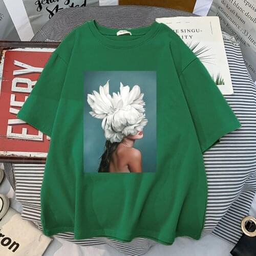 Beauty Flower Women Printing Womens Tshirts Simplicity Summer Soft T Shirt Creative High Quality Clothing Streetwear Oversized